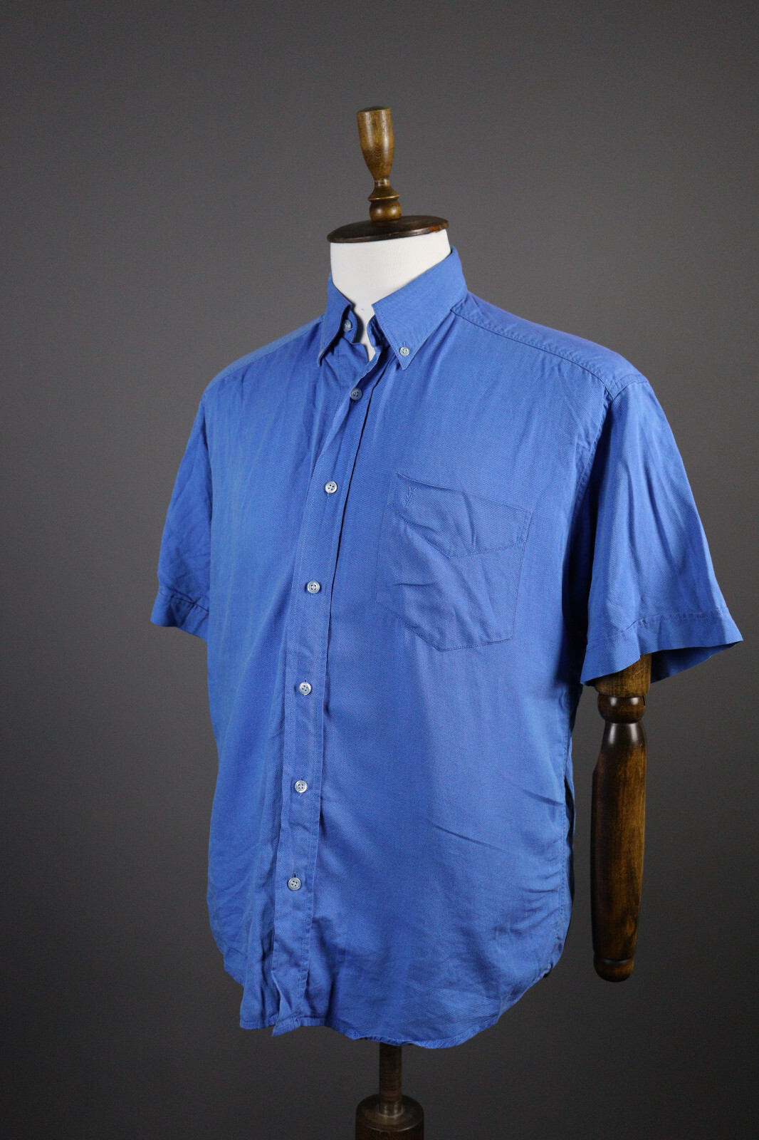 Camicia con bottoni vintage Yves Saint Laurent logo YSL blu manica corta taglia 4
