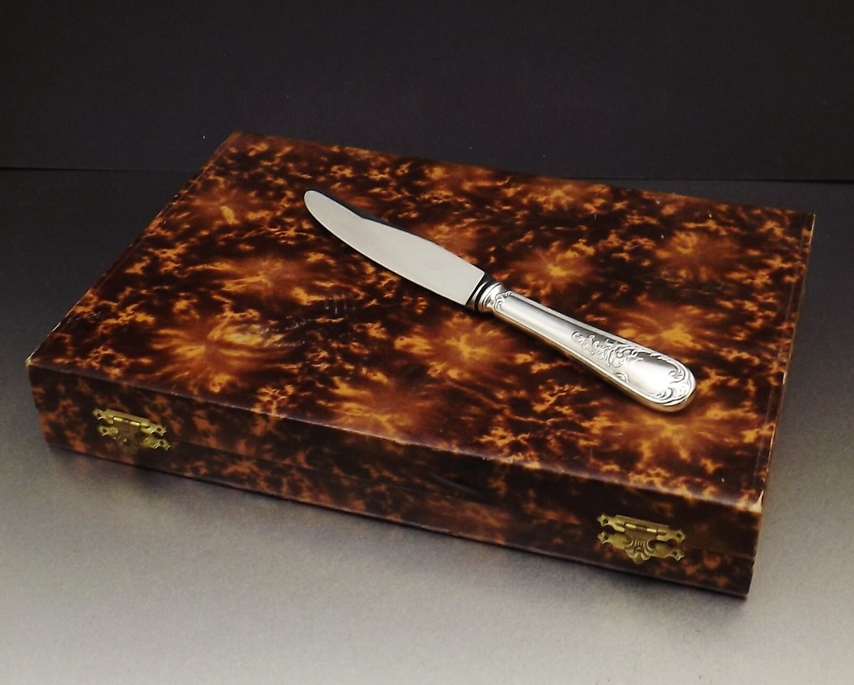 Louis Schooman 12 Couteau à Entremets Métal Argenté Décor