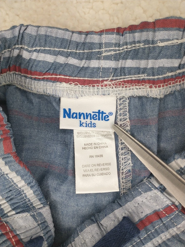 Nannette Boys Blue Red Striped Cotton Blend Shorts Size 6 Elastic Waist Pockets - Image 4 of 4