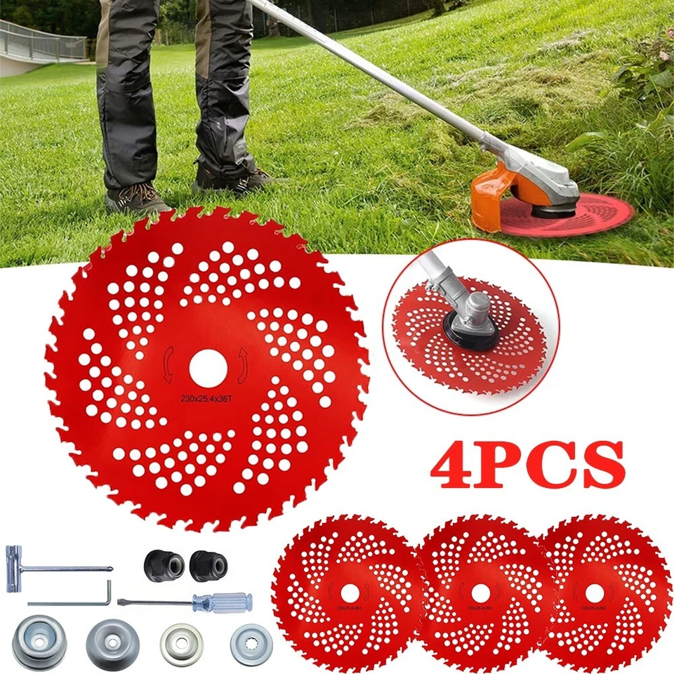 Kit de cuchillas con punta de carburo de 9"x 36 dientes para desbrozadora recortadora herbicida paquete de 4 Foto 2 de 4