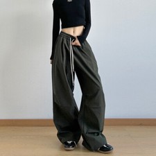Women Baggy Cargo Pants Casual Hip Hop Elastic Waist Trousers Straight Leg Chic
