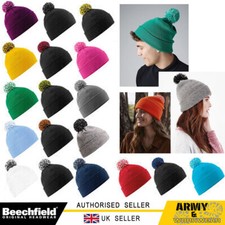 Beechfield Bobble Beanie Adults Knitted Ribbed Cuff Winter Warm Plain Hat Mens