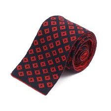 E.Marinella Red and Black Jacquard Double-Sided Reversible Knit Cashmere Tie