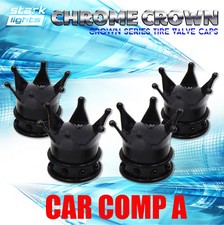 Black Crown Tire Wheel Stem Air Valve Caps Car Truck Hot Rod Bike Us - 4pcs Set