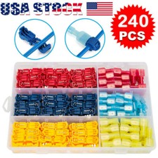 240PCS Insulated T-Taps Quick Splice Wire Connectors Spade Terminal Kit 22-10AWG