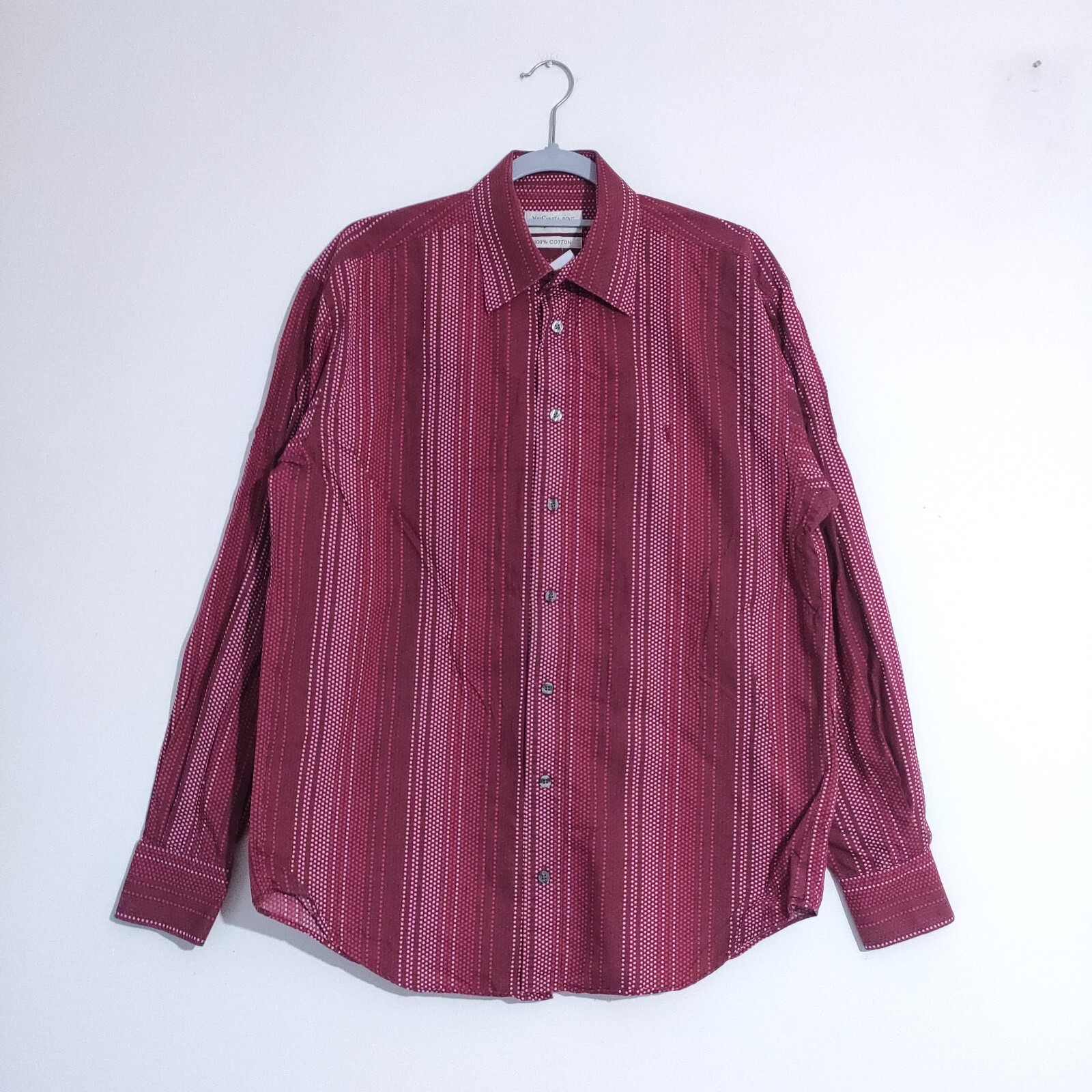 SAINT LAURENT Camicia geometrica YSL rosa bordeaux manica lunga cotone logo elegante anni 90 taglia media