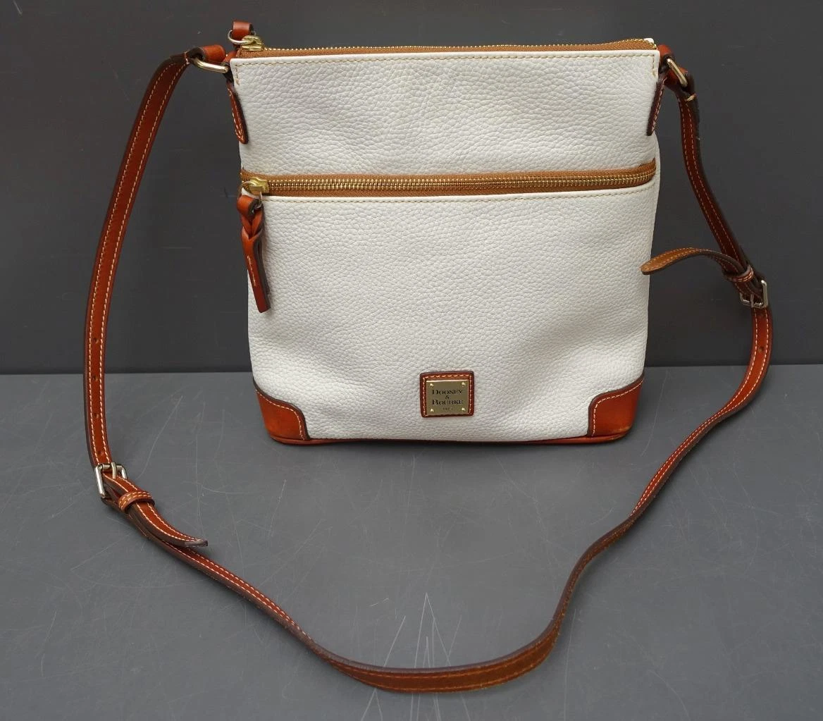 DOONEY BOURKE White Pebbled Grain Leather Crossbody Shoulder Bag RED INTERIOR