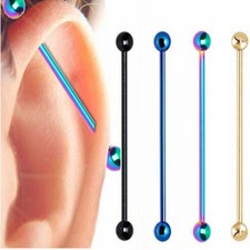 PAIR 14G 16G 1.5" 38MM TITANIUM STEEL BALL INDUSTRIAL BARBELL EAR CARTILAGE RING