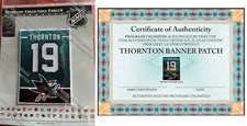 2024 NHL JOE THORNTON JERSEY PATCH SAN JOSE SHARKS BANNER RETIREMENT CELEBRATION