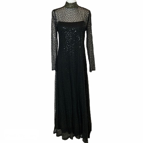 Vintage Women's Gown Sequin Dress Black 