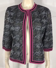 Ming Wang pink black gray houndstooth single clasp cardigan womens Large Petite