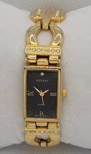Ladies Regent Art Deco Stunning Black Dial Gold Tone Case Bracelet Watch L9