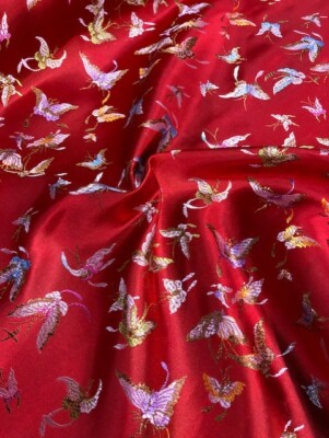 1 Meter 100% Polyester Chinesischer Brokat Stoff Schmetterling Orientalisch Drache Drachen