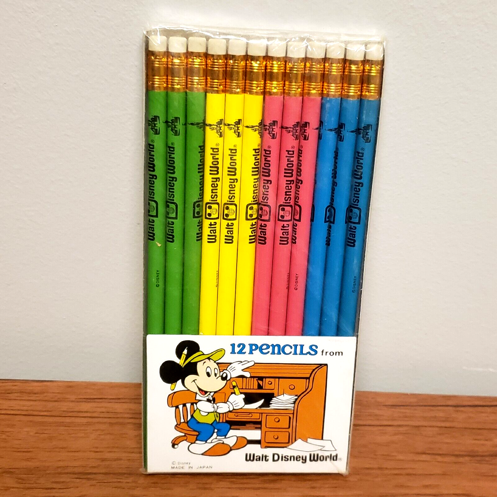 Vintage 1978 Walt Disney World 12-Pack Pencils - Mickey Mouse Green & Blue - Made in Japan-image