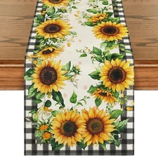 Buffalo Plaid Sunflower Table Runner, Summer Fall 13" x 72", Table Runner