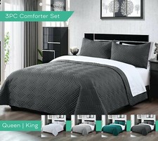 3PC Embossed Bedspread Bed Comforter Sets 2 Pillowcases Queen King Size Coverlet