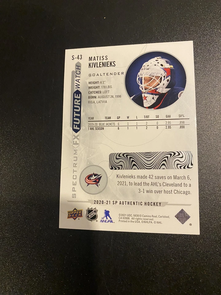 2020-21 SP Authentic Matiss Kivlenieks Future Watch SpectrumFX #S-43 Unscratched - Image 2 of 2