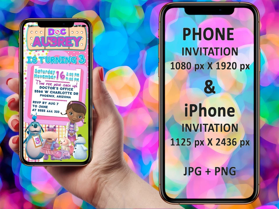 Convite Doc McStuffins, convite de aniversário Doc McStuffins, convite por telefone, digital - Imagem 3 de 4