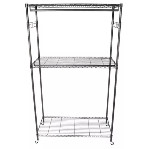 2Tier Rod Closet Organizer Garment Rack Clothes Storage Hanger Shelf Hooks - Picture 7 of 10