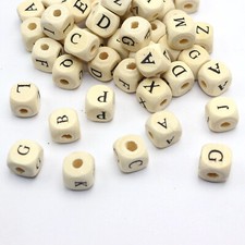 100 Natural Color Assorted Alphabet Letter Cube Wood Beads 10X10mm Jewelry Craft