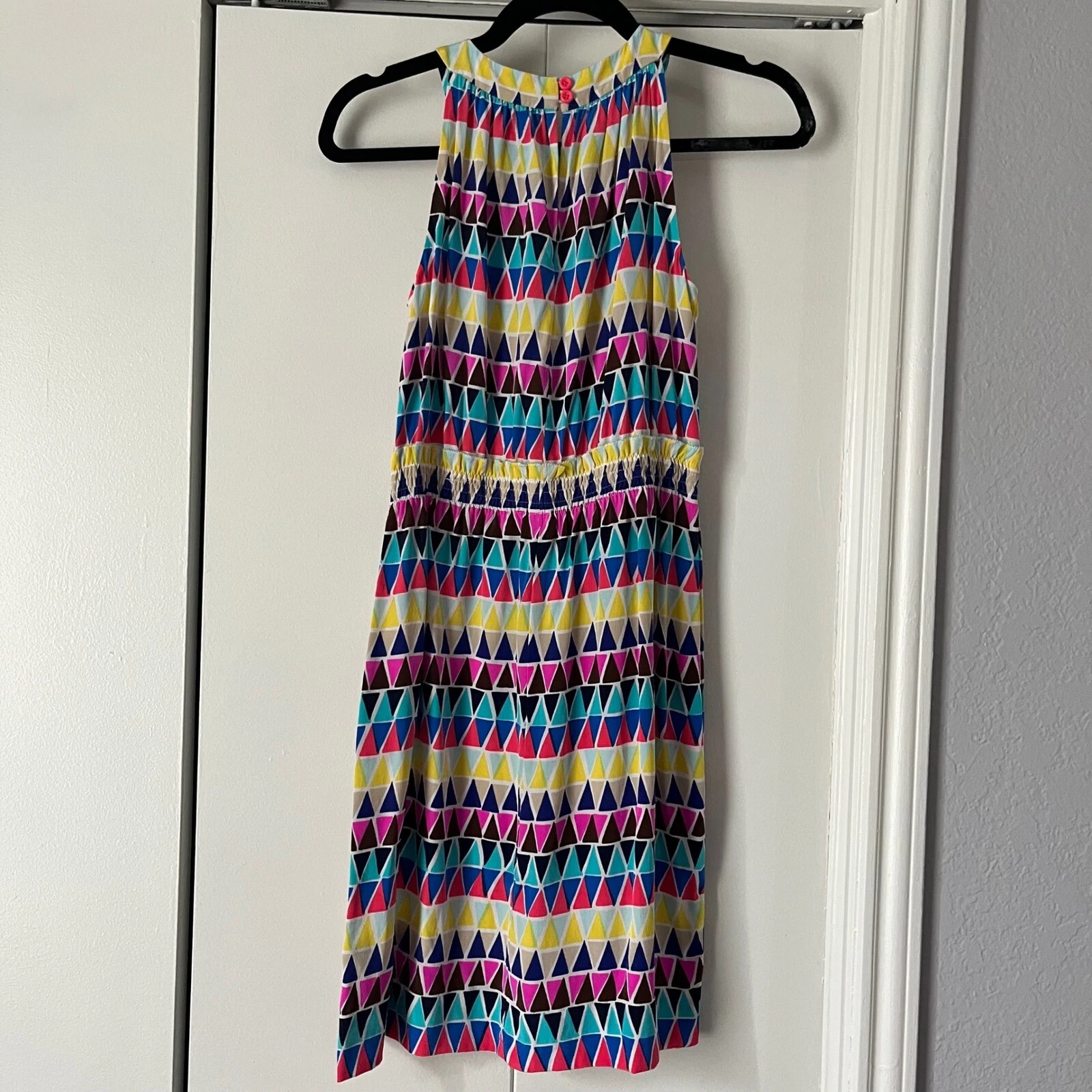 Abito senza maniche Kate Spade multicolore stampa triangolo Halter taglia 4