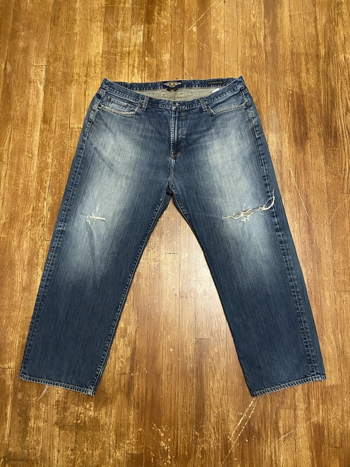 VTG Y2K Lucky Brand 181 Relaxed Straight Distressed Dark Wash Denim Jean 42x30 - Image 2 of 4