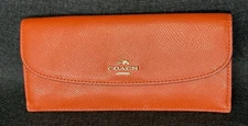 Coach F52689 Slim Envelope Burnt Sienna Orange Soft Crossgrain Leather Wallet