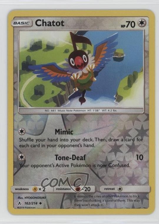 Chatot Reverse Foil Pokémon Sun & Moon Unbroken Bonds #162