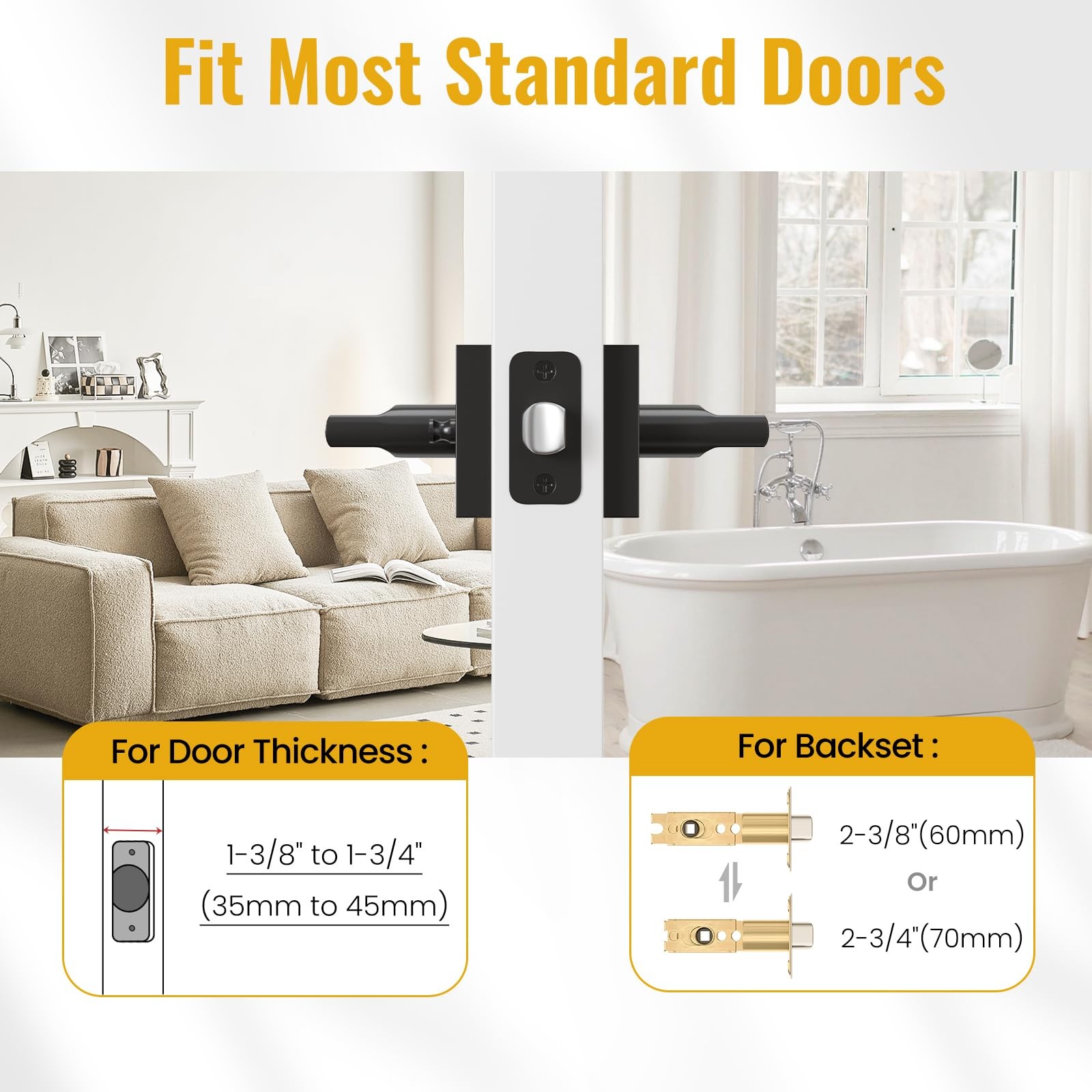 Matte Black PRIVACY LOCK Door Lever Heavy Duty Door Knob Reversible Square New