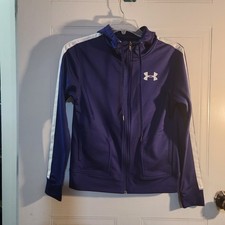 Under Armour Women's Full Zip Jacket Hoodie, Size S, Purple Striped, Semi-Fitted