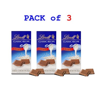 3x Lindt CLASSIC Crispy Milk Chocolate Candy Bar, 3pk of 4.4oz Bars, BB: 05/31