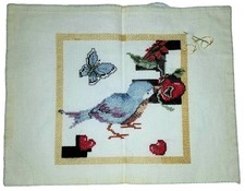Blue Bird Hearts Butterflies Counted Cross Stitch Unframed Unfinished Art Work