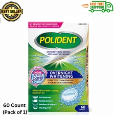 Polident Overnight Whitening Antibacterial Dental Appliance Cleanser Tablets, 60