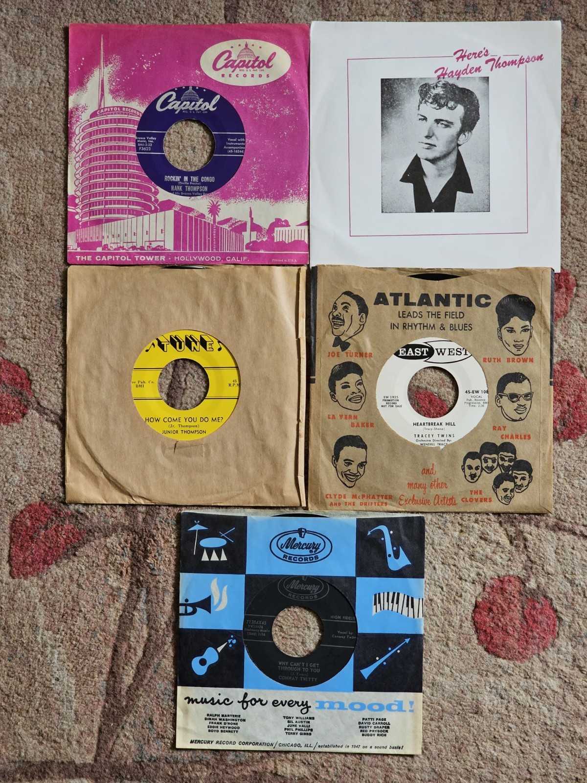 Lot 5 Rockabilly 45's Hank Thompson Hayden Thompson Junior Thompson Tracey Twins