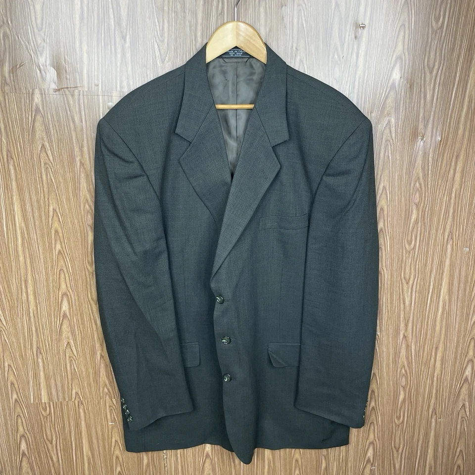 Jeffrey Banks Blazer Jacket Mens 48L Green Solid 100% Wool Three Buttons - Image 2 of 4
