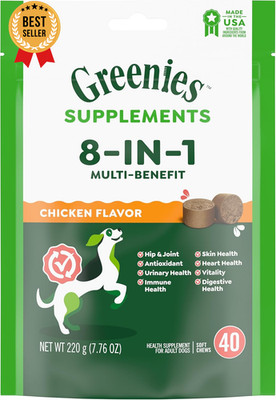 Dog Supplements 8-in-1 Multi-Benefit 40 Ct Chicken Flavor Health Support Chews