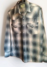 Vtg Men's Blue Plaid Shirt With Pearl Snaps Rustic Western Cowboy Ranch