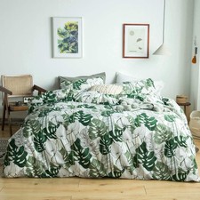 Green Botanical Duvet Cover King 100 Cotton 3 Pcs Set 1 Tropical Monstera Duvet