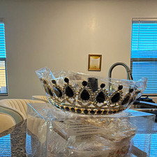 Gold  Black Rhinestone Queen Crown Tiara for Women, One Size Headpiece