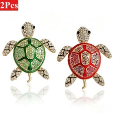 2Pcs Exquisite Rhinestone Turtle Brooches, Cute and Stylish Accessories