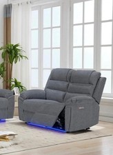Venice Electric Recliner 2 Seater Fabric Sofa in Grey,LED Lights, USB A&C