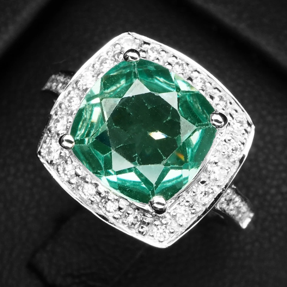 Anillo hecho a mano de plata de ley 925 de 3,14 quilates de turmalina Paraiba verde neón talla 6,25 Foto 2 de 4