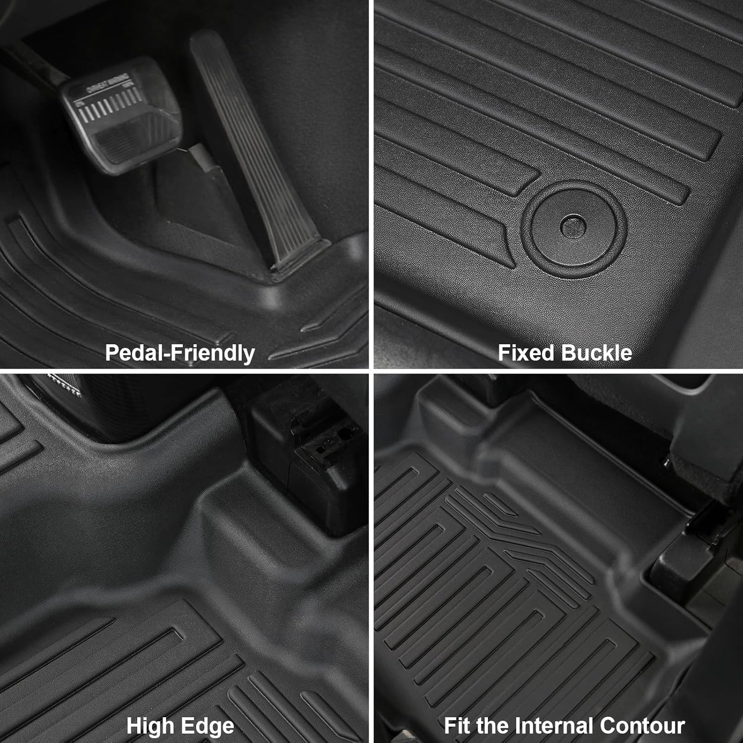 Floor Mats for 2025 2020-2024 Ford Explorer (6-seat), All Weather TPE Black 