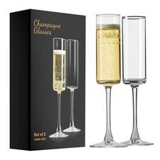 PARACITY Champagne Flutes, Champagne Glasses Set of 2, Elegant 6oz Glass Cham...