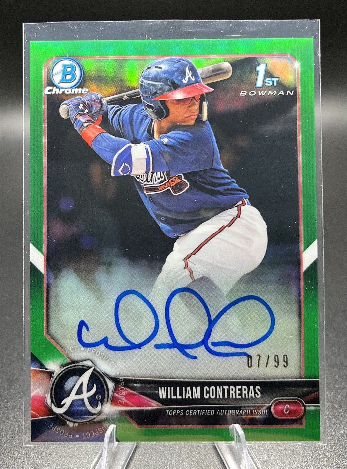 2018 Bowman Chrome William Contreras Green Refractor Auto /99 RC Brewers