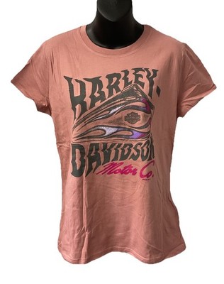 Harley Davidson Women's Flame Wave Short Sleeve T-Shirt Rose 3002748-ASHR