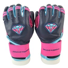 DIAMOND DESIGNS Baseball Batting Gloves Long Cuff Blue Pink Cabretta Leather M