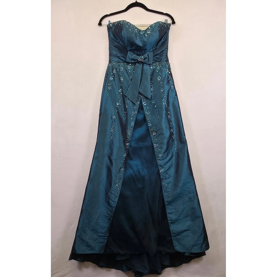 Vestido Alfred Angelo Para Mujer 4 Verde Sin Tirantes Cuentas Noche Formal Baile de graduación Concurso Foto 2 de 4