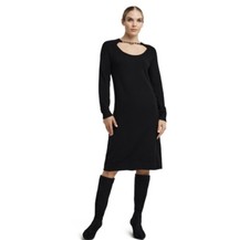 H HALSTON Women’s XL Long Sleeve Scoop Neck Chain Sweater Dress In Black NEW