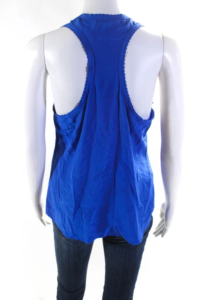 Camiseta sin mangas Trina Turk para mujer dobladillo festoneado cuello redondo espalda deportiva azul talla mediana Foto 3 de 4